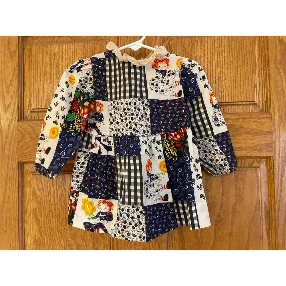 Vintage Peaches Cream Patchwork Doll Dress and Cream Pinafore Apron Set Kids‎